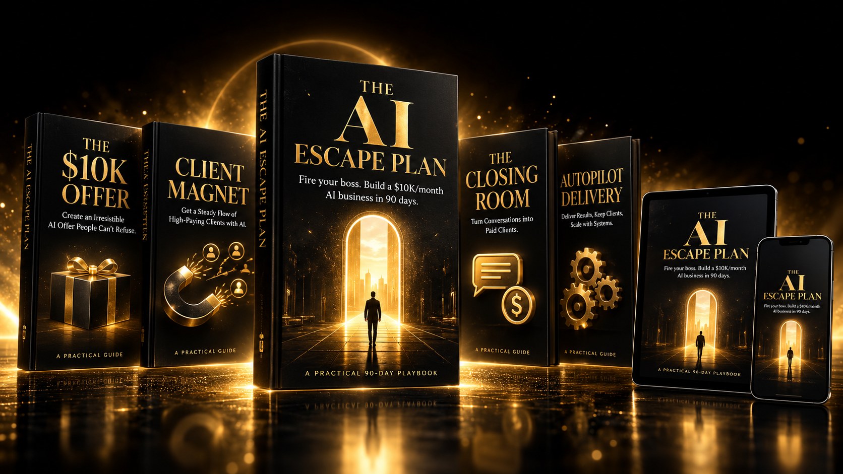 The Escape Vault: The AI Escape Plan and four companion playbooks on book, tablet and phone