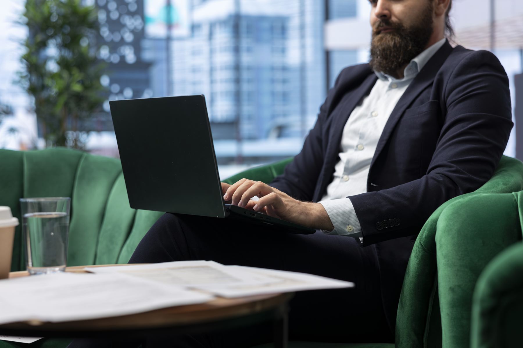 Businessman working in a luxurious city office